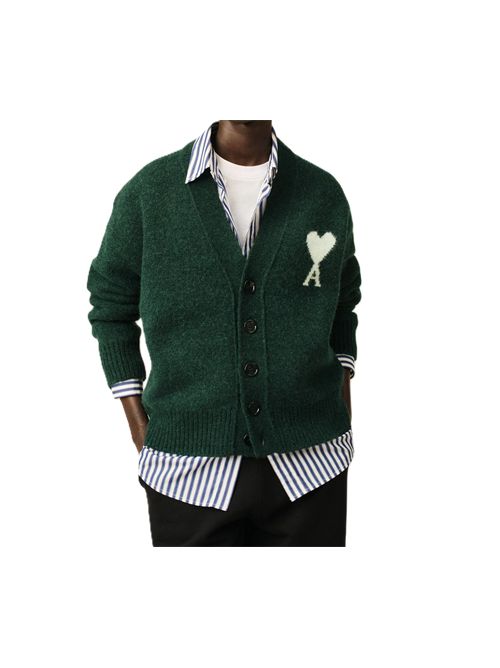 Cardigan in maglia di alpaca. Ami Paris | UKC365.KN0135A279BOTTLE/OFFWHITE
